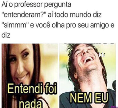 Eu e meu amigo quando o professor pergunta se entendemos alguma coisa